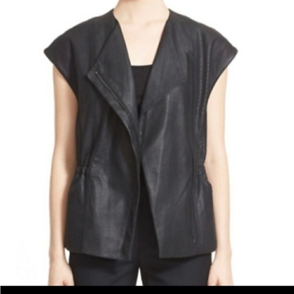 Vince Asymmetrical‎ Zip Perforated Leather Vest Size XS